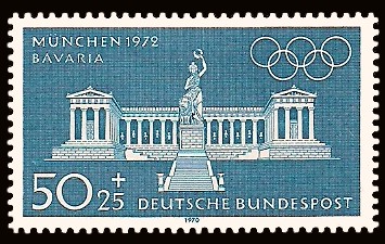 50 + 25 Pf Briefmarke: Olympische Spiele in München 1972, Bauwerke 50 + 25 Pf Briefmarke: Olympische Spiele in München 1972, Bauwerke