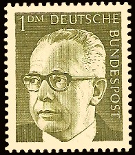 1 DM Briefmarke: Bundespräsident Gustav Heinemann 1 DM Briefmarke: Bundespräsident Gustav Heinemann