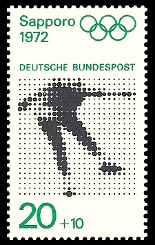 20 + 10 Pf Briefmarke: Olympische Spiele 1972 in München und Sapporo 20 + 10 Pf Briefmarke: Olympische Spiele 1972 in München und Sapporo