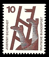 10 Pf Briefmarke: Jederzeit Sicherheit