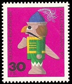 30 + 15 Pf Briefmarke: Wohlfahrtsmarke 1971, Holzspielzeug 30 + 15 Pf Briefmarke: Wohlfahrtsmarke 1971, Holzspielzeug