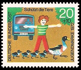 20 + 10 Pf Briefmarke: Jugendmarke 1972, Schützt die Tiere 20 + 10 Pf Briefmarke: Jugendmarke 1972, Schützt die Tiere