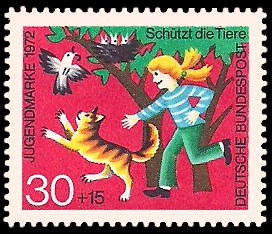 30 + 15 Pf Briefmarke: Jugendmarke 1972, Schützt die Tiere 30 + 15 Pf Briefmarke: Jugendmarke 1972, Schützt die Tiere