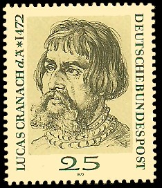 25 Pf Briefmarke: 500. Geburtstag Lucas Cranach 25 Pf Briefmarke: 500. Geburtstag Lucas Cranach