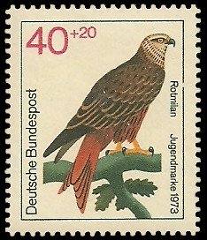 40 + 20 Pf Briefmarke: Jugendmarke 1973, Greifvögel 40 + 20 Pf Briefmarke: Jugendmarke 1973, Greifvögel
