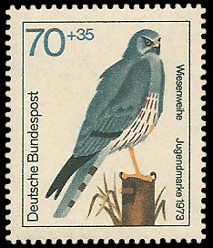 70 + 35 Pf Briefmarke: Jugendmarke 1973, Greifvögel