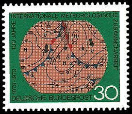 30 Pf Briefmarke: 100 Jahre internationale meteorologische Zusammenarbeit
