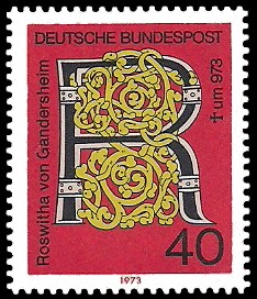 40 Pf Briefmarke: 1000. Todestag Roswitha von Gandersheim 40 Pf Briefmarke: 1000. Todestag Roswitha von Gandersheim