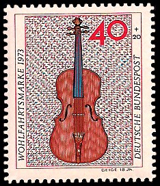 40 + 20 Pf Briefmarke: Wohlfahrtsmarke 1973, Musikinstrumente 40 + 20 Pf Briefmarke: Wohlfahrtsmarke 1973, Musikinstrumente