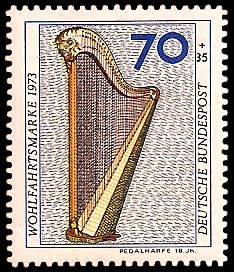 70 + 35 Pf Briefmarke: Wohlfahrtsmarke 1973, Musikinstrumente