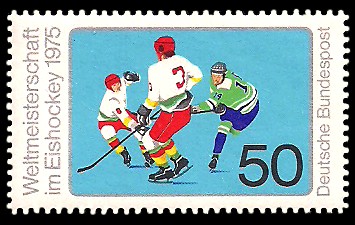 50 Pf Briefmarke: Weltmeisterschaft im Eishockey 1975