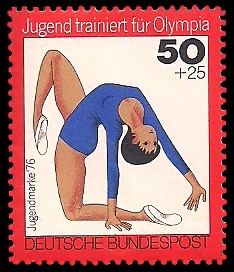 50 + 25 Pf Briefmarke: Jugendmarke 76, Jugend trainiert für Olympia 50 + 25 Pf Briefmarke: Jugendmarke 76, Jugend trainiert für Olympia