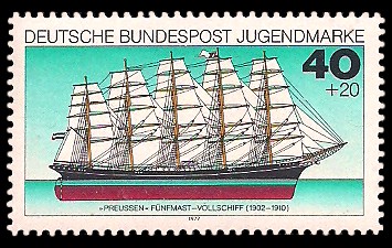 40 + 20 Pf Briefmarke: Jugendmarke 1977, Schiffe