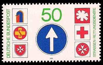 50 Pf Briefmarke: Straßen-Rettungsdienste 50 Pf Briefmarke: Straßen-Rettungsdienste