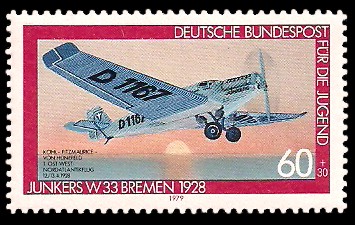 60 + 30 Pf Briefmarke: Für die Jugend, Flugzeuge 60 + 30 Pf Briefmarke: Für die Jugend, Flugzeuge