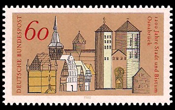 60 Pf Briefmarke: 1200 Jahre Stadt und Bistum Osnabrück 60 Pf Briefmarke: 1200 Jahre Stadt und Bistum Osnabrück