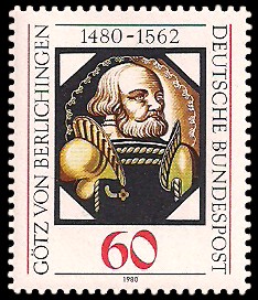 60 Pf Briefmarke: 500. Geburtstag Götz von Berlichingen 60 Pf Briefmarke: 500. Geburtstag Götz von Berlichingen