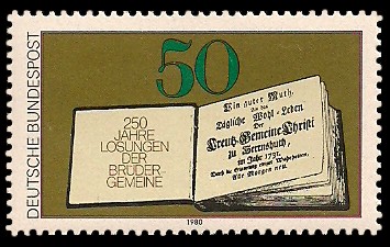 50 Pf Briefmarke: 250 Jahre Losungen der Brüdergemeine 50 Pf Briefmarke: 250 Jahre Losungen der Brüdergemeine