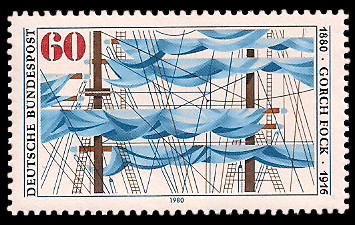 60 Pf Briefmarke: 150. Geburtstag Gorch Fock 60 Pf Briefmarke: 150. Geburtstag Gorch Fock