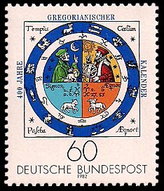 60 Pf Briefmarke: 400 Jahre Gregorianischer Kalender 60 Pf Briefmarke: 400 Jahre Gregorianischer Kalender