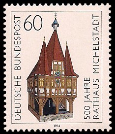 60 Pf Briefmarke: 500 Jahre Rathaus Michelstadt 60 Pf Briefmarke: 500 Jahre Rathaus Michelstadt