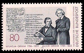 80 Pf Briefmarke: Weltkongress der Germanisten, Gebrüder Grimm 80 Pf Briefmarke: Weltkongress der Germanisten, Gebrüder Grimm