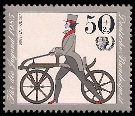 50 + 20 Pf Briefmarke: Für die Jugend, Fahrräder
