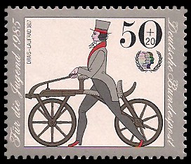 50 + 20 Pf Briefmarke: Für die Jugend, Fahrräder 50 + 20 Pf Briefmarke: Für die Jugend, Fahrräder
