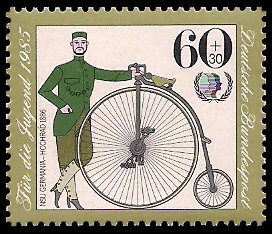 60 + 30 Pf Briefmarke: Für die Jugend, Fahrräder 60 + 30 Pf Briefmarke: Für die Jugend, Fahrräder