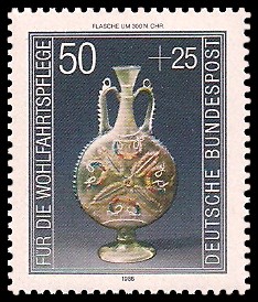 50 + 25 Pf Briefmarke: Wohlfahrtsmarke 1986, antike Gläser