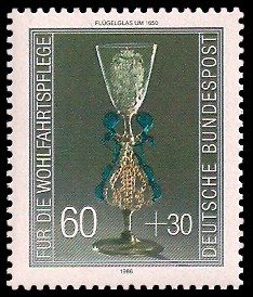 60 + 30 Pf Briefmarke: Wohlfahrtsmarke 1986, antike Gläser