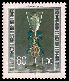 60 + 30 Pf Briefmarke: Wohlfahrtsmarke 1986, antike Gläser 60 + 30 Pf Briefmarke: Wohlfahrtsmarke 1986, antike Gläser