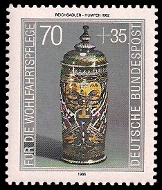 70 + 35 Pf Briefmarke: Wohlfahrtsmarke 1986, antike Gläser