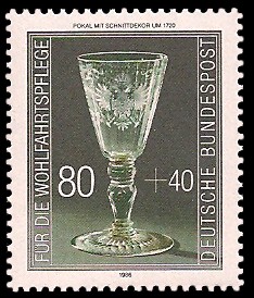 80 + 40 Pf Briefmarke: Wohlfahrtsmarke 1986, antike Gläser