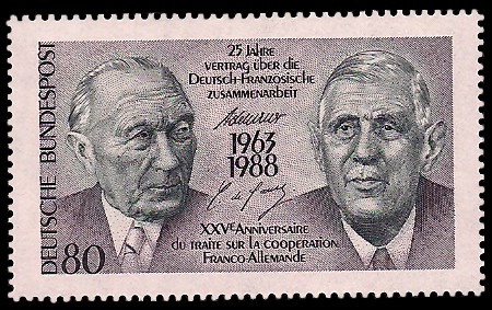 80 Pf Briefmarke: 25 Jahre Vertrag über die deutsch-französische Zusammenarbeit 80 Pf Briefmarke: 25 Jahre Vertrag über die deutsch-französische Zusammenarbeit