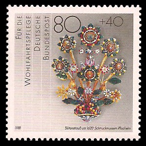 80 + 40 Pf Briefmarke: Wohlfahrtsmarke 1988, Geschmiedetes aus Gold + Silber 80 + 40 Pf Briefmarke: Wohlfahrtsmarke 1988, Geschmiedetes aus Gold + Silber