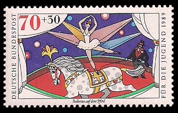 70 + 30 Pf Briefmarke: Für die Jugend 1989, Zirkus 70 + 30 Pf Briefmarke: Für die Jugend 1989, Zirkus