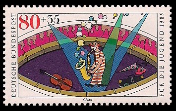 80 + 35 Pf Briefmarke: Für die Jugend 1989, Zirkus 80 + 35 Pf Briefmarke: Für die Jugend 1989, Zirkus