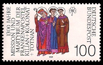 100 Pf Briefmarke: 1300 Jahre Mission und Martyrium der Frankenapostel Kilian, Kolonat und Totnan