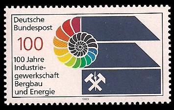 100 Pf Briefmarke: 100 Jahre Industriegewerkschaft Bergbau und Energie 