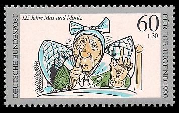 60 + 30 Pf Briefmarke: Für die Jugend 1990, Max und Moritz 60 + 30 Pf Briefmarke: Für die Jugend 1990, Max und Moritz