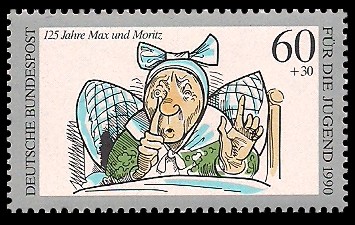 60 + 30 Pf Briefmarke: Für die Jugend 1990, Max und Moritz