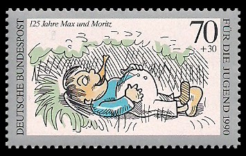 70 + 30 Pf Briefmarke: Für die Jugend 1990, Max und Moritz