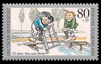 80 + 35 Pf Briefmarke: Für die Jugend 1990, Max und Moritz