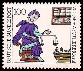 100 Pf Briefmarke: 750 Jahre Apothekerberuf