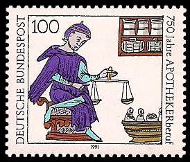 100 Pf Briefmarke: 750 Jahre Apothekerberuf 100 Pf Briefmarke: 750 Jahre Apothekerberuf