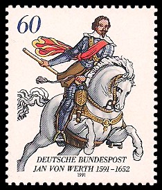 60 Pf Briefmarke: 400. Geburtstag Jan von Werth 60 Pf Briefmarke: 400. Geburtstag Jan von Werth