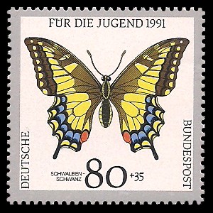 80 + 35 Pf Briefmarke: Für die Jugend 1991, Schmetterlinge