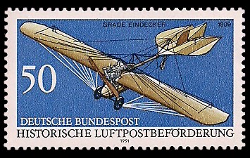 50 Pf Briefmarke: Historische Luftpostbeförderung