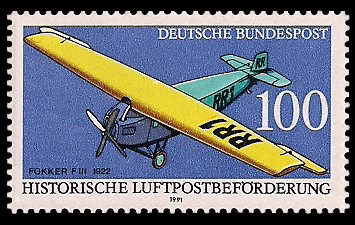 100 Pf Briefmarke: Historische Luftpostbeförderung